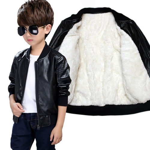 Kids jacket Boys Coats Autumn Spring PU Leather Jacket Children's Plus Velvet Warming Cotton Outerwear Baby Boys Thin  Clothing