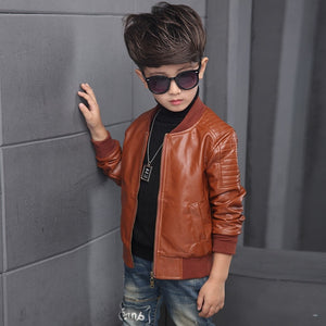 Kids jacket Boys Coats Autumn Spring PU Leather Jacket Children's Plus Velvet Warming Cotton Outerwear Baby Boys Thin  Clothing