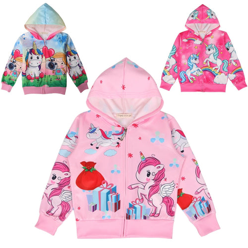 Autumn new unicorn party cartoon girl zipper shirt Lol casual Kids Jacket For Girls Outerwear Zip Sweatshirt Hooded Coat clothes