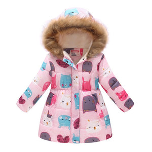 New Girls Warm Down Jackets Cotton Jacket Kids Printed Thick Outerwear Children Clothing Autumn Winter Baby Girls Hooded Coats