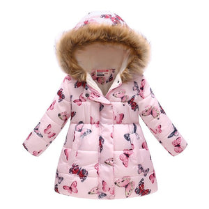 New Girls Warm Down Jackets Cotton Jacket Kids Printed Thick Outerwear Children Clothing Autumn Winter Baby Girls Hooded Coats