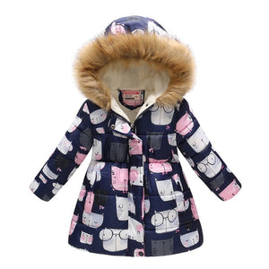 New Girls Warm Down Jackets Cotton Jacket Kids Printed Thick Outerwear Children Clothing Autumn Winter Baby Girls Hooded Coats