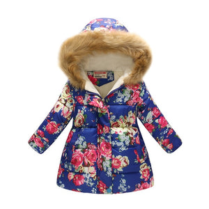 New Girls Warm Down Jackets Cotton Jacket Kids Printed Thick Outerwear Children Clothing Autumn Winter Baby Girls Hooded Coats