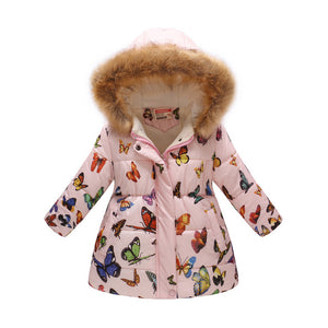 New Girls Warm Down Jackets Cotton Jacket Kids Printed Thick Outerwear Children Clothing Autumn Winter Baby Girls Hooded Coats