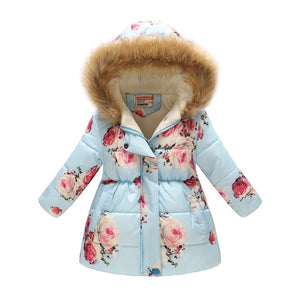 New Girls Warm Down Jackets Cotton Jacket Kids Printed Thick Outerwear Children Clothing Autumn Winter Baby Girls Hooded Coats