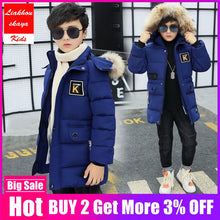 Load image into Gallery viewer, 2019 New Winter Kids Jacket For Boys Teenage Fur Hooded Outerwear Parka Thicker Cotton -30 Russia Overcoat Clothes For Children