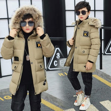 Load image into Gallery viewer, 2019 New Winter Kids Jacket For Boys Teenage Fur Hooded Outerwear Parka Thicker Cotton -30 Russia Overcoat Clothes For Children