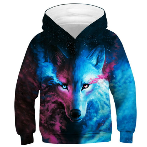 Wolf 3D Print Boys Girls Hoodies Teens Spring Autumn Outerwear Kids Hooded Sweatshirt Clothes Children Long Sleeve Pullover Tops