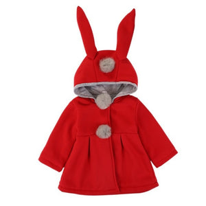 autumn Baby Girls Coat Long Sleeve Coat Jacket Rabbit Ear Hoodie Casual Outerwear