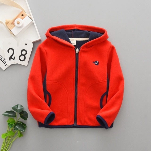 Sundae Angel Boys Polar Fleece Jacket Kids Hooded Long Sleeve Autumn Girl Child Coat Embroidery Warm Children Outerwear Clothes