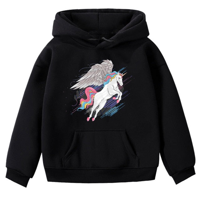 Fashion Unicorn Print Sweater Toddler Boys Girls Sweatshirt Casual Hoodies Baby Winter Warm Long Sleeve Hooded Children Clothes