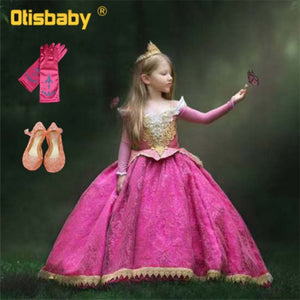 Christmas Halloween Girls Aurora Dress Bebe Pink Lace Wedding Dresses  Sleeping Beauty Fairies Costume Fantasia Aurora Infantil