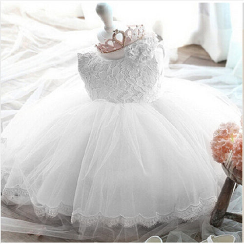 2019 Infant Baby Girls Flower Dresses Christening Gowns Newborn Babies Baptism Clothes Princess tutu Birthday White Bow Dress