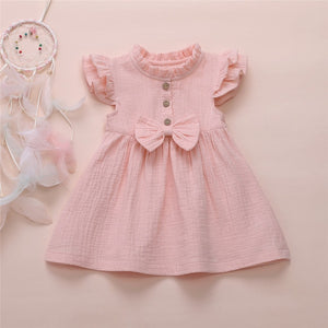 1-6 Years Girl Dress Kid Baby Girl Solid Linen Button Ruffle Sleeve Dress For Girls Cute Princess Dress Party Dress Girl Clothes