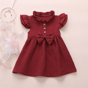 1-6 Years Girl Dress Kid Baby Girl Solid Linen Button Ruffle Sleeve Dress For Girls Cute Princess Dress Party Dress Girl Clothes