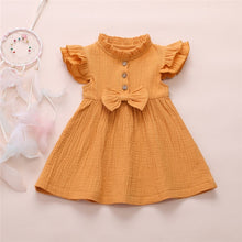 Load image into Gallery viewer, 1-6 Years Girl Dress Kid Baby Girl Solid Linen Button Ruffle Sleeve Dress For Girls Cute Princess Dress Party Dress Girl Clothes