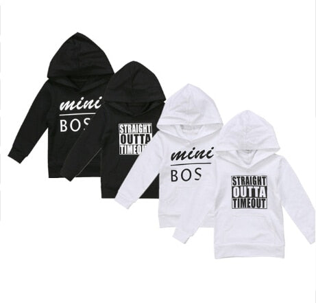 Baby Boys Girls Hoodie Sweatshirt Toddler Letters Outta Mini Boss Hooded Sweatshirt Outfit Clothes 0-5Y