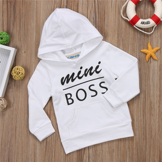 Baby Boys Girls Hoodie Sweatshirt Toddler Letters Outta Mini Boss Hooded Sweatshirt Outfit Clothes 0-5Y